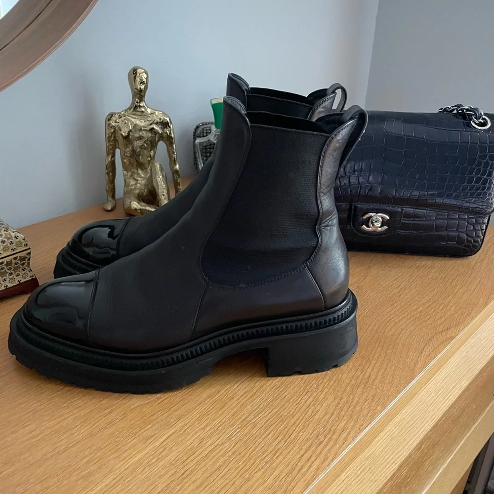 CHANEL Leather CC Chelsea Boots